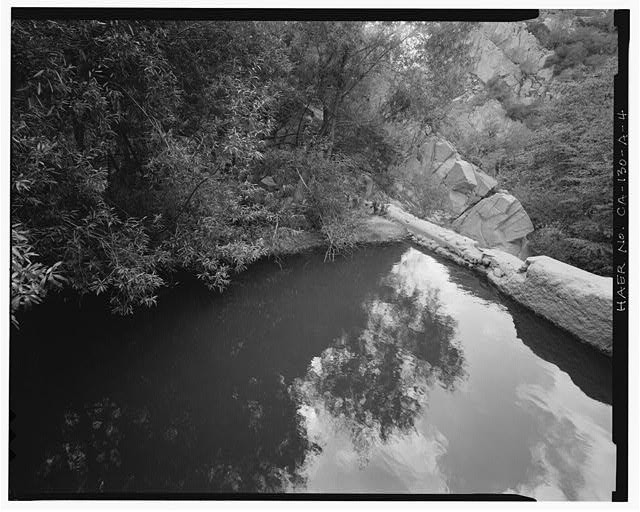 4. POOL BEHIND DIVERSION DAM. VIEW DOWN CANYON TO...