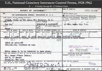 Francis Maynes O'Hare--U.S., National Cemetery Interment Control Forms, 1928-1962(3 nov 1958)