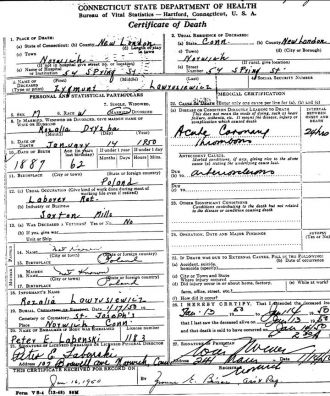 Zygmunt Lawrusiewicz Death cert