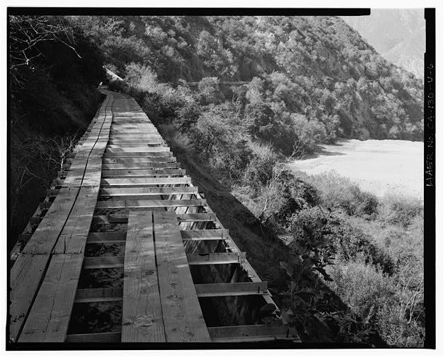 6. PLANK WALKWAY ATOP WARM SPRINGS CANYON FLUME. VIEW TO...