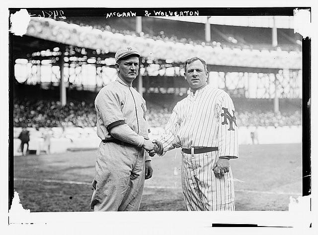 [Harry Wolverton, New York AL, at left and John McGraw,...