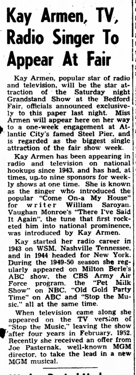 Kay Armen Article