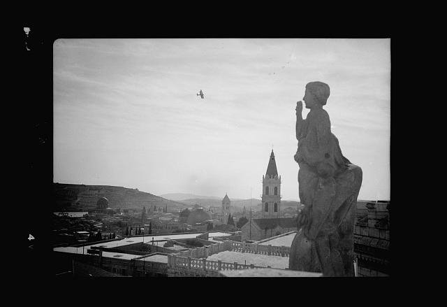 Jerusalem from roof of Notre Dame with R.A.F. plane in...