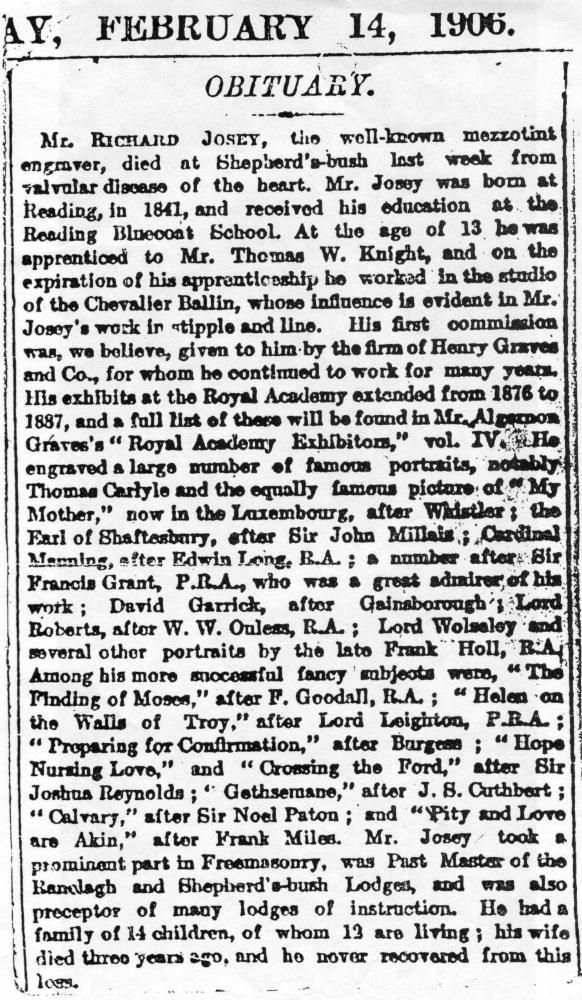 THE TIMES OBITUARY of Richard Josey