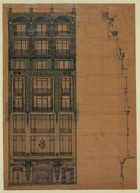 [Project for a store façade (Mercier Frères). Elevation...