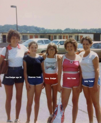 Sue with Amy Badger and her friends, the Yoders, in 1981 :)