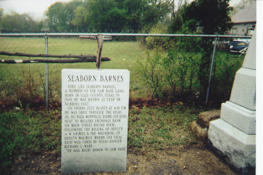 The Tombstone of Seaborn Barnes, One of Sam Bass's Gang Members