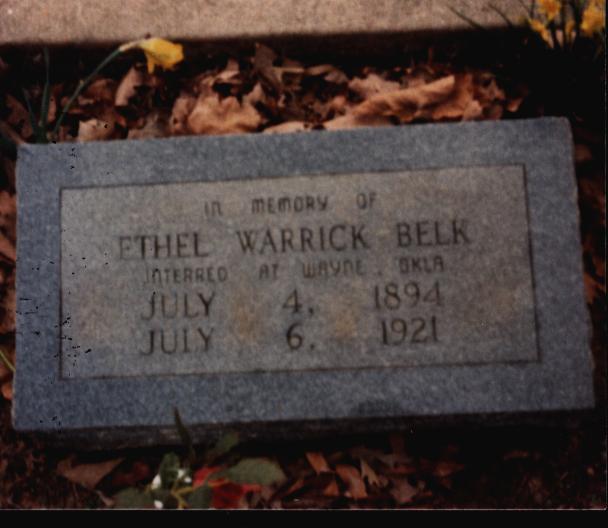 Tombstone of Ethel Warrick Belk