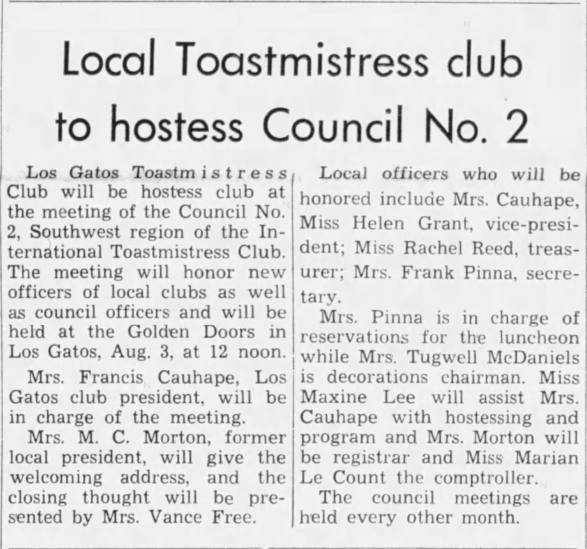 Local Toastmistress club to hostess Council No. 2
