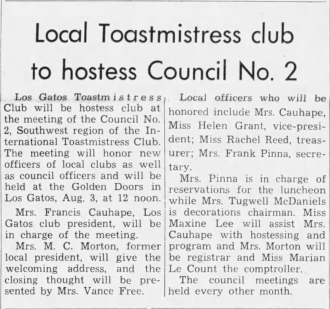 Local Toastmistress club to hostess Council No. 2