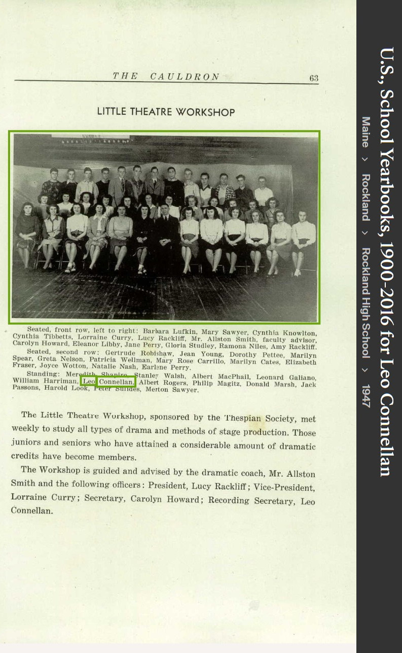 Leo Richard Connellan--U.S., School Yearbooks, 1900-1999(1947)Little Theatre Workshop
