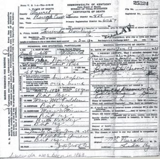 death certificate of Lucinda (McFadden) Bowling