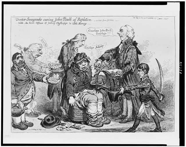 Doctor Sangrado curing John Bull of repletion-with the...