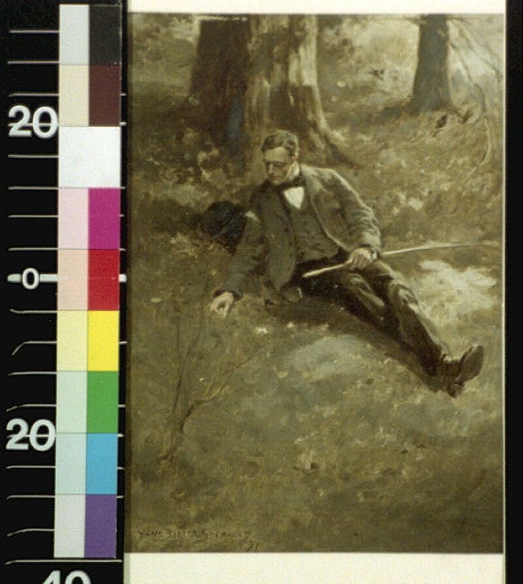 [Man sitting on ground under tree]