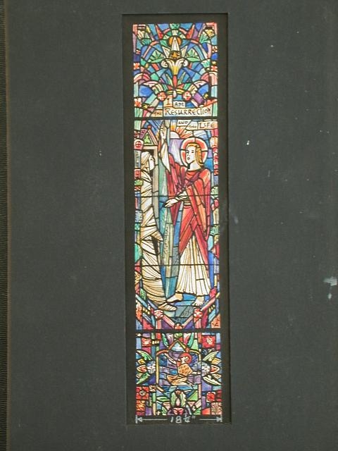 [Design drawing for stained glass window of Lazarus with...