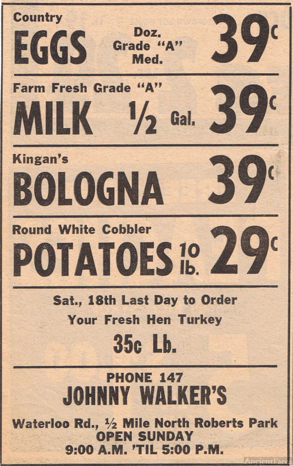 John Walker's grocery store ad