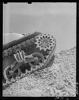 Testing M-4 tanks. A mighty flow of power is carried to...