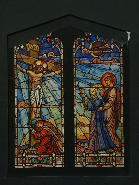 [Design drawing for stained glass window showing...