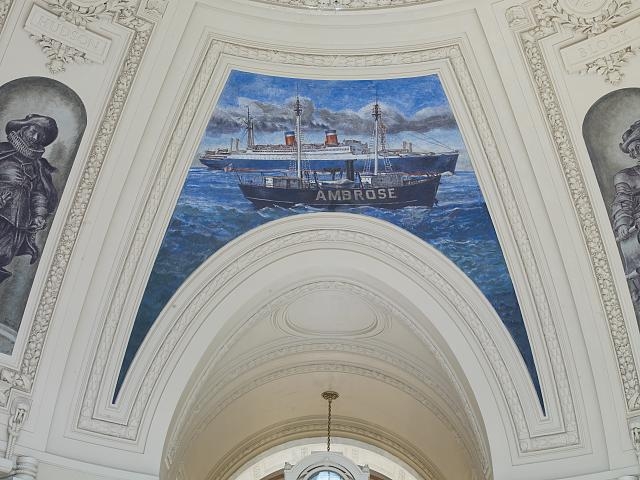 Fresco painting "SS Washington Passing Ambrose Lightship"...