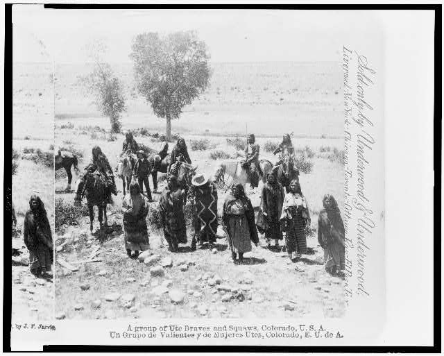 A group of Ute braves and squaws, Colorado, U.S.A.