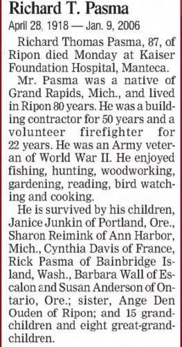 Richard T. Pasma Obituary