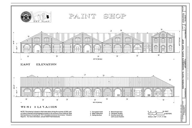 Paint Shop East Elevation, West Elevation - Southern...