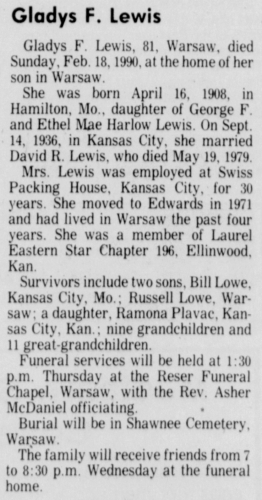 Gladys Faye (Lewis) Lewis Obituary