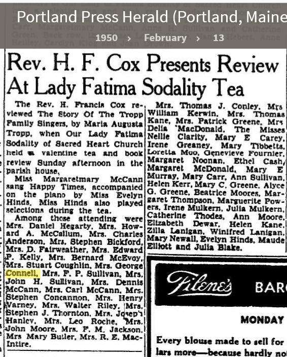 Louise Marie Hagen-Connell--Portland Press Herald (Portland, Maine) (13 feb 1950)
