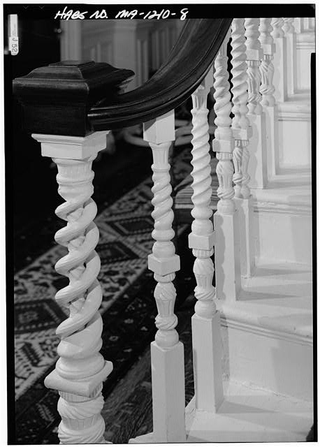 8. DETAIL VIEW OF FIRST FLOOR STAIRWAY, NEWEL POST,...