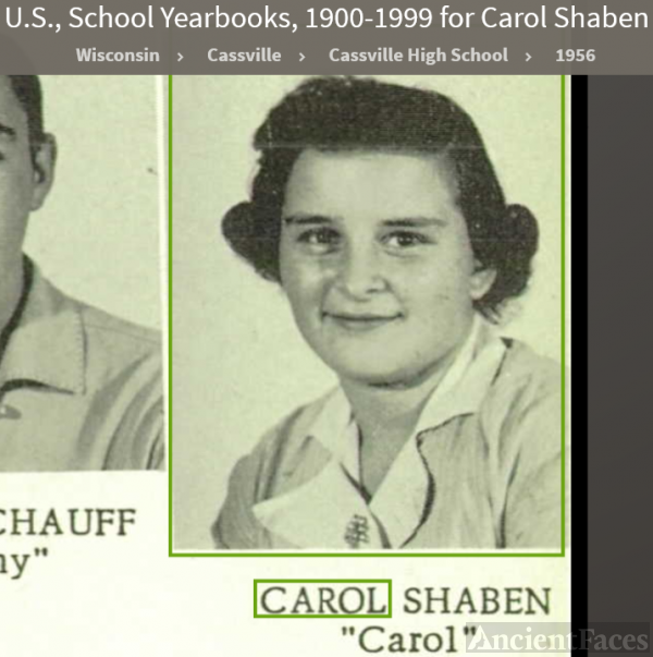 Carol Lee Shaben-Wentz--U.S., School Yearbooks, 1900-1999(1956)