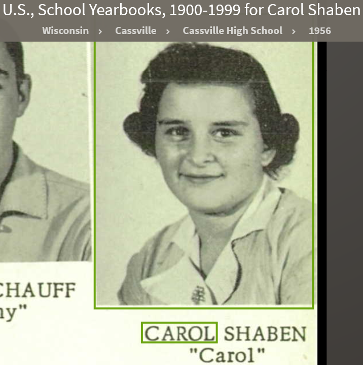 Carol Lee Shaben-Wentz--U.S., School Yearbooks, 1900-1999(1956)
