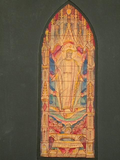 [Design drawing for stained glass memorial window showing...