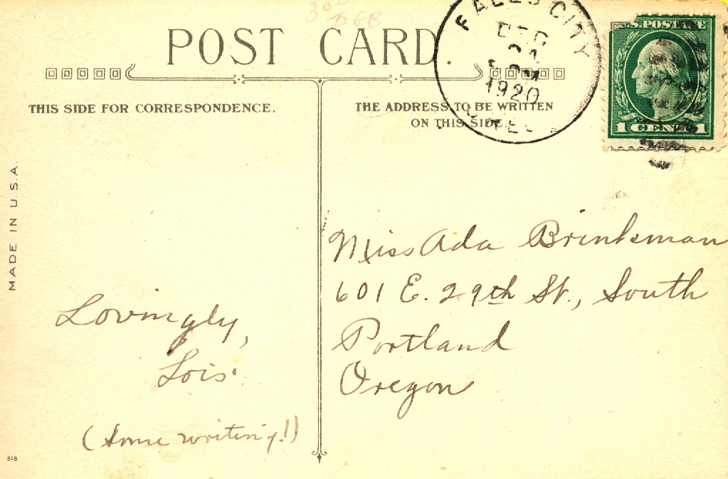 Postcard to Ada Brinkman, 1920