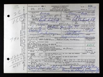 Elizabeth Kreutz (Seifarth) Death Certificate