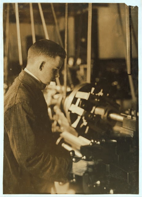 [Vocational class. Boring at a lathe. 15 years old.]...