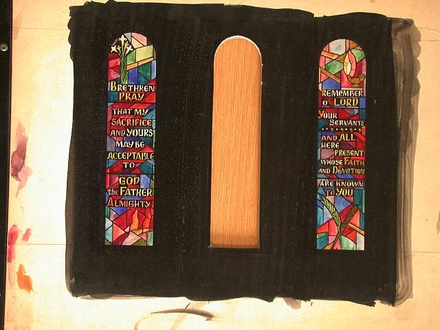 [Design drawing for stained glass windows with text...