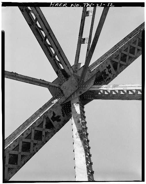 12. VIEW OF TOP CHORD CONNECTION, K-TRUSS, LOOKING UP -...