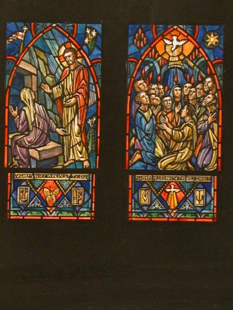 [Design drawing for stained glass window showing "Woman,...