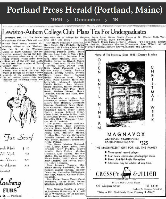 Joan Elizabeth (Carberry) Connellan--Portland Press Herald (Portland, Maine)(18 dec 1949) a