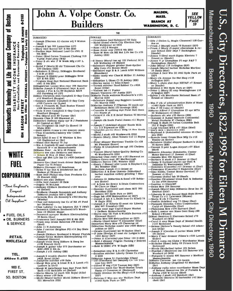Eileen Marie (O'Hare) Belmont-DiMarco--U.S., City Directories, 1822-1995(1960)