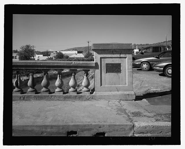 Detail view of the concrete arched balustrade railing,...