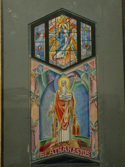 [Design drawing for mural with St. Athanasius; and...