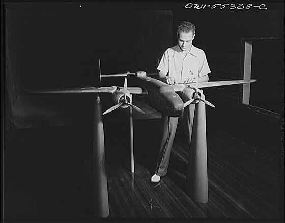 A scale model of North American's B-25 bomber is placed...