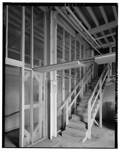 Interior detail of first floor stairway construction. -...
