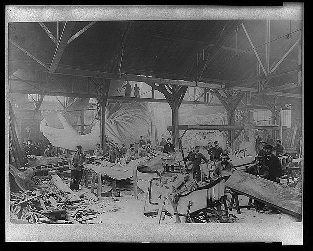 [Workmen constructing the Statue of Liberty in...