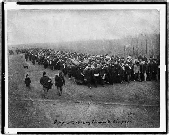 Doukhobor pilgrims invading Yorkton, Canada, Oct. 28, 1902