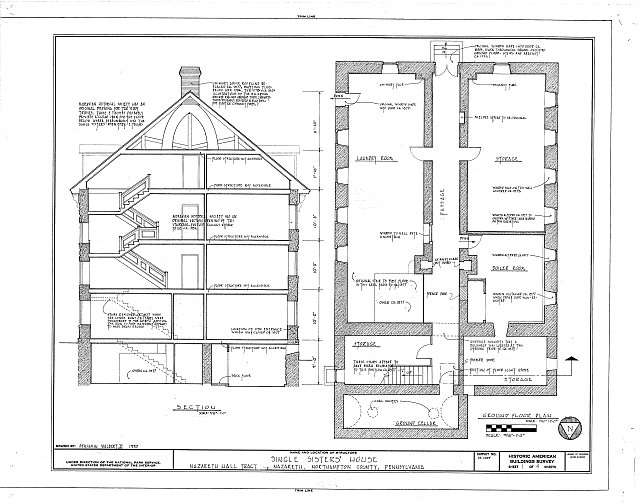 HABS PA,48-NAZ,7- (sheet 1 of 4) - Single Sister's House,...