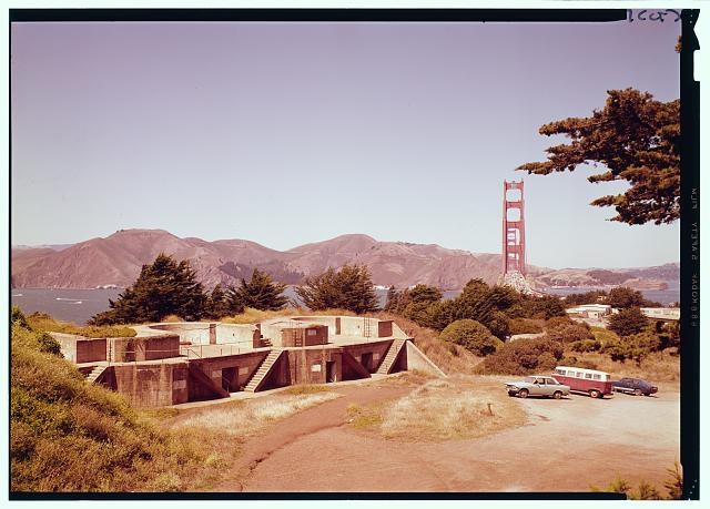 General view of concrete gun employments. Duplicate color...