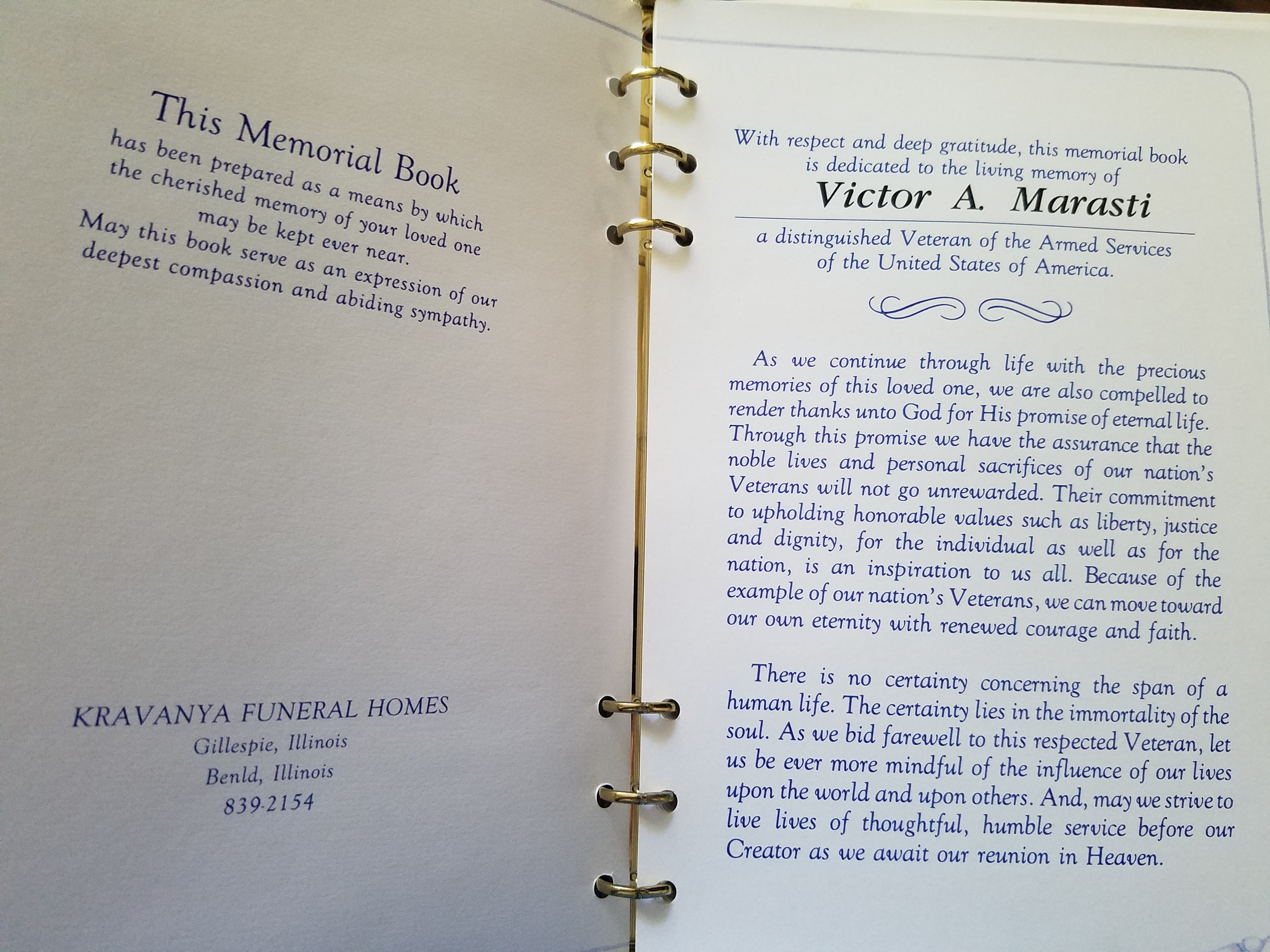Victor A Marasti Memorial Book