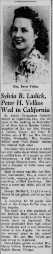 Sylvia R. Ladick, Peter H. Vellios Wed in California